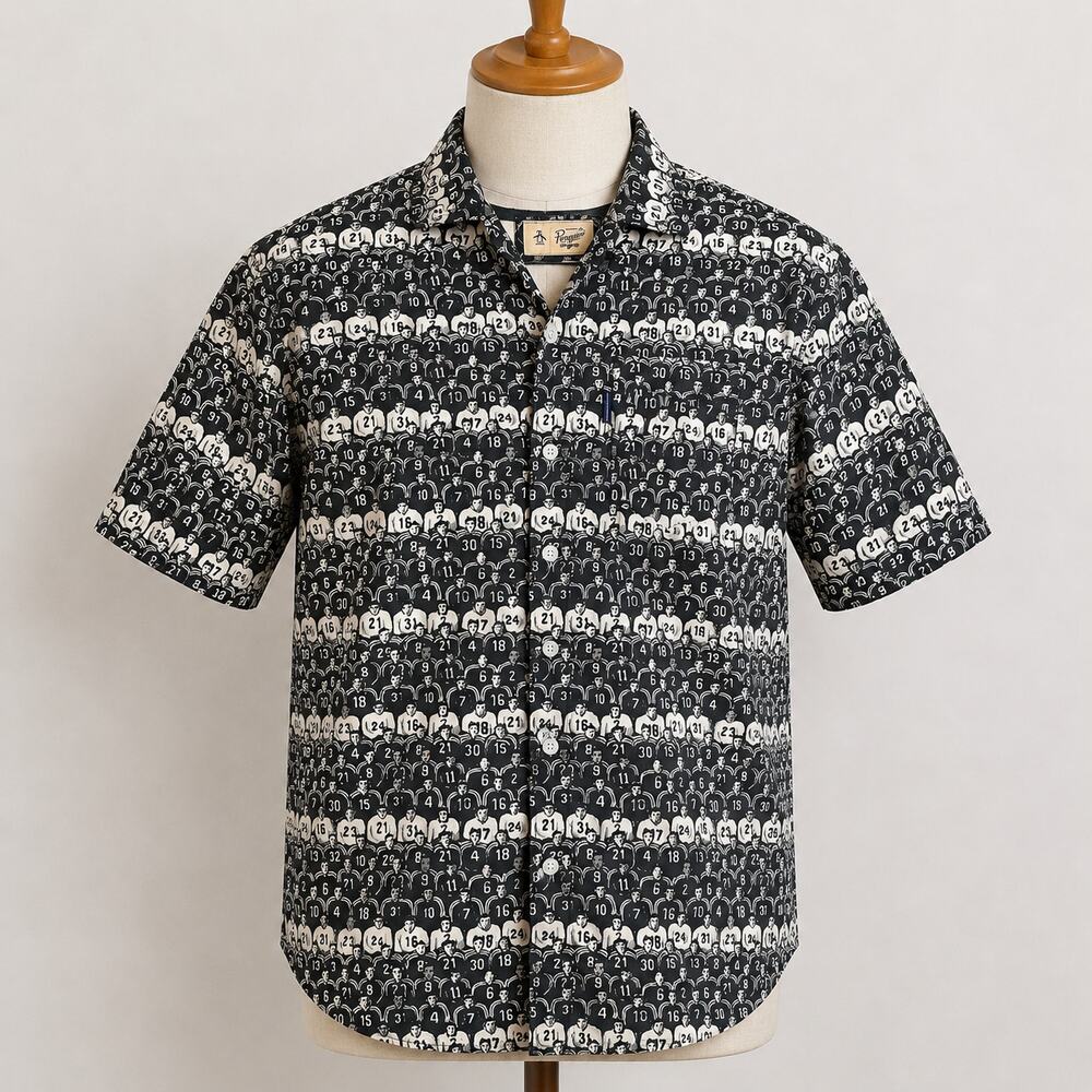 Original Penguin Munsingwear Shirt Mens Large Crowd Print Button Up Black